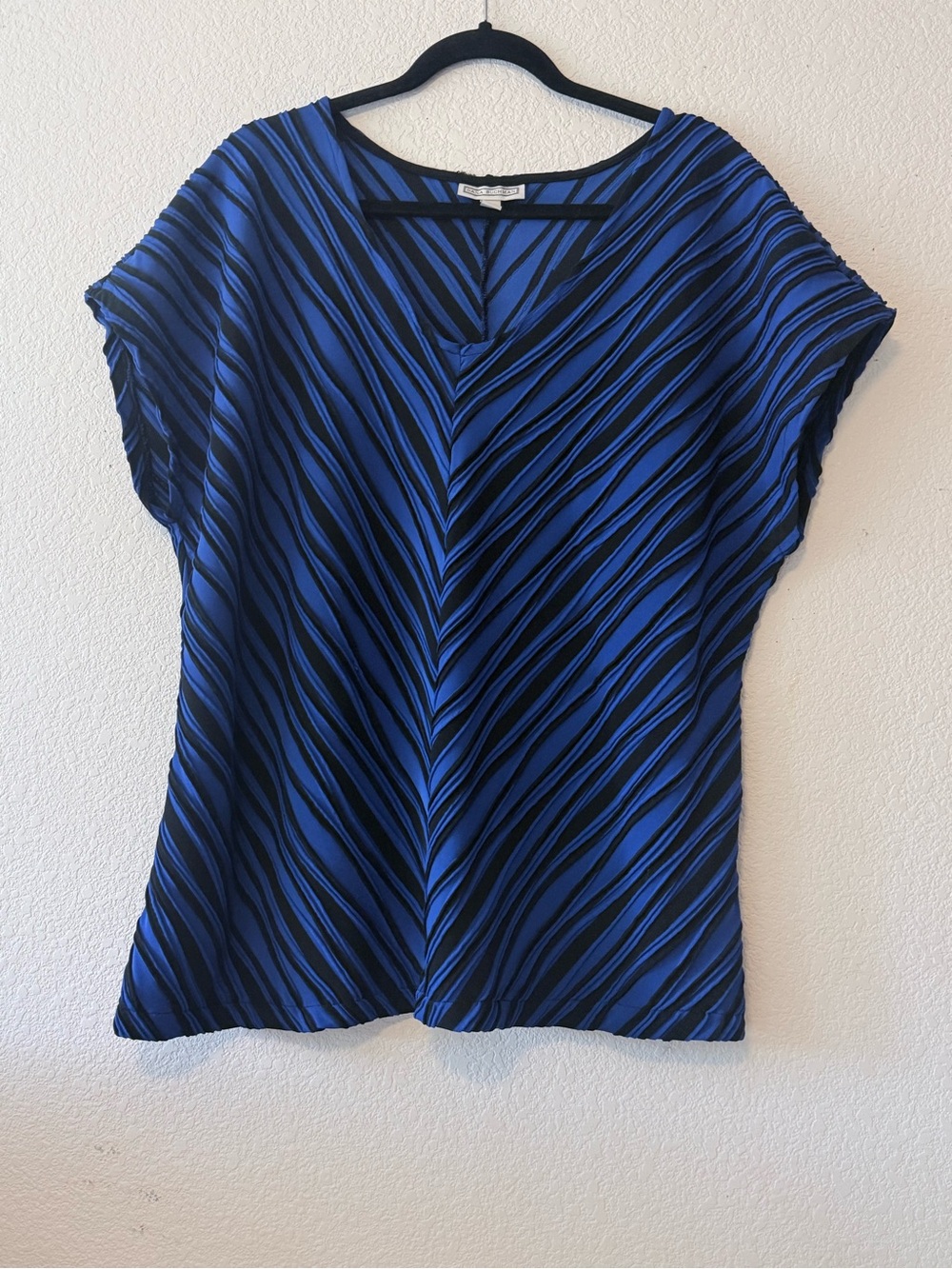 Dana Buchman women’s Blue and Black Striped V-Neck Top 0294